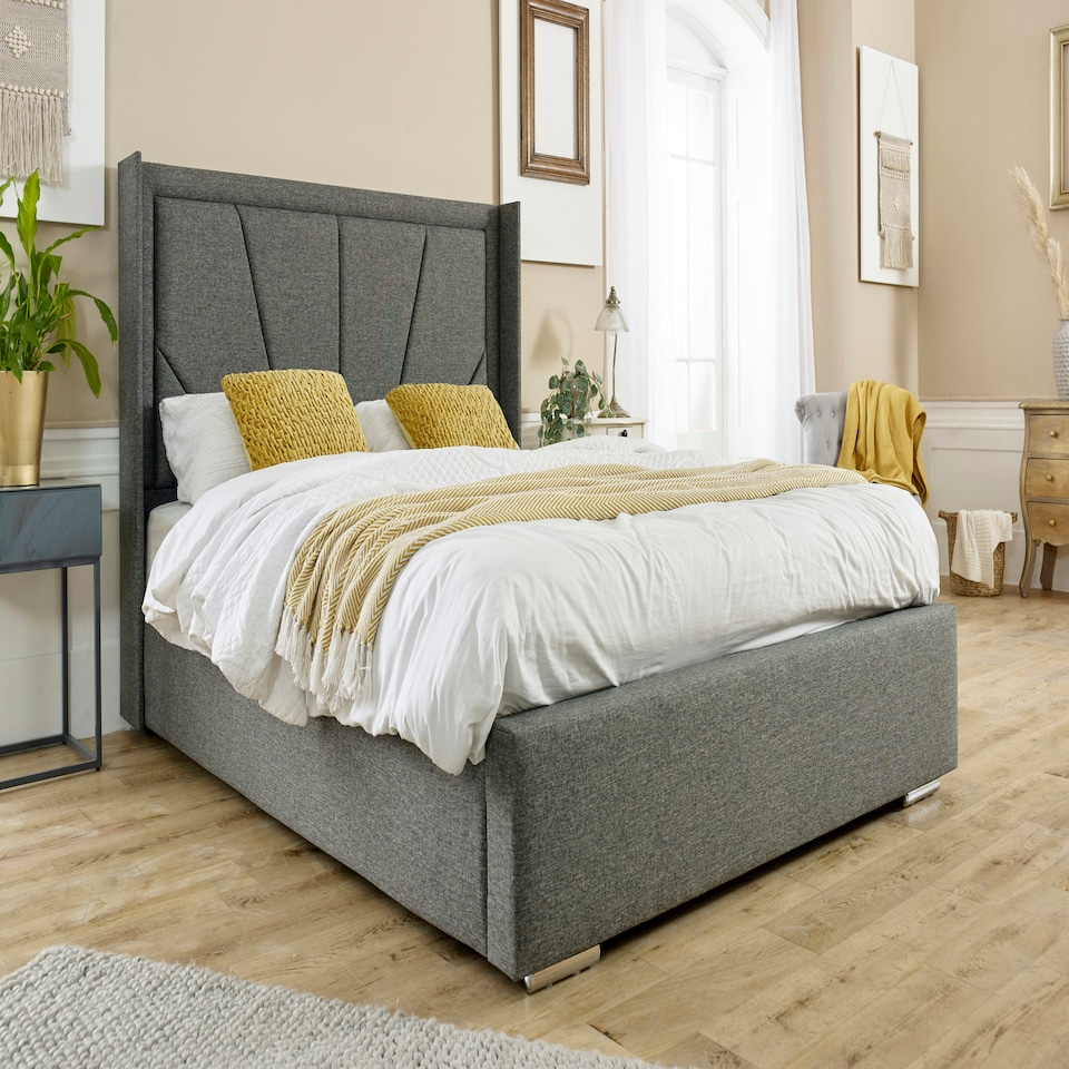 image 1 of Harry Linen King Bed Frame - Charcoal