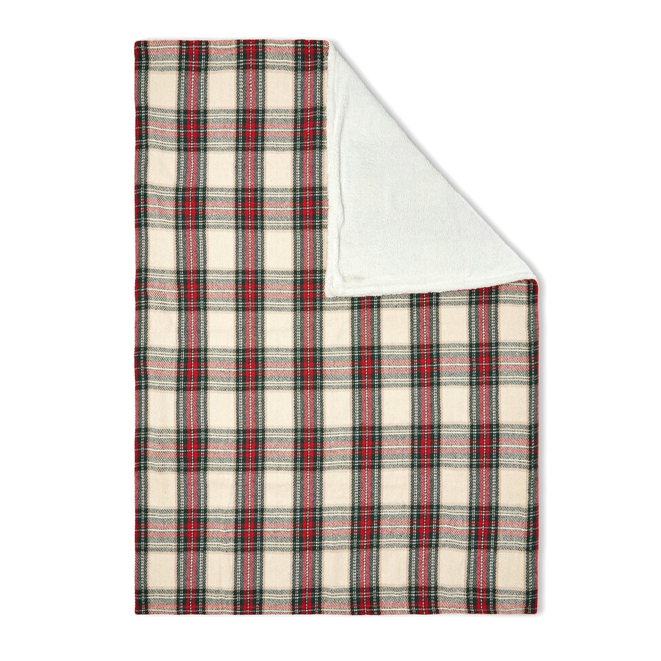 image 1 of Christmas Check Throw with Sherpa Back, Multi-Coloured