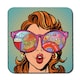 image 1 of Woman with sunglasses. Fast food and sweets in the reflection (Coaster)