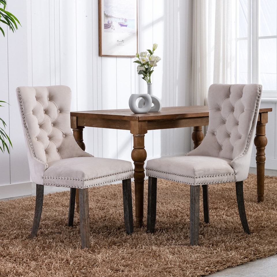 image 1 of Romsey Set of 2 Modern Velvet Dining Chairs with Knocker Ring