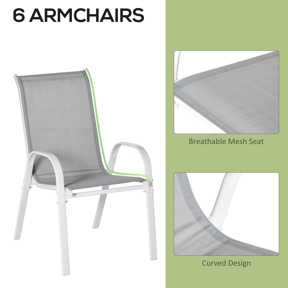 image 1 of Outsunny 7 Piece Garden Dining Set with Dining Table and Chairs, 6 Seater Outdoor Furniture with Parasol Hole for Deck and Balcony, Grey