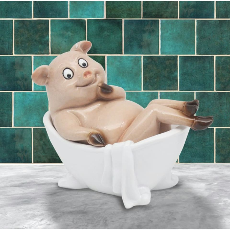 image 1 of 'Bathtime' Pig in Bath Tub Figurine Novelty Bathroom Decoration