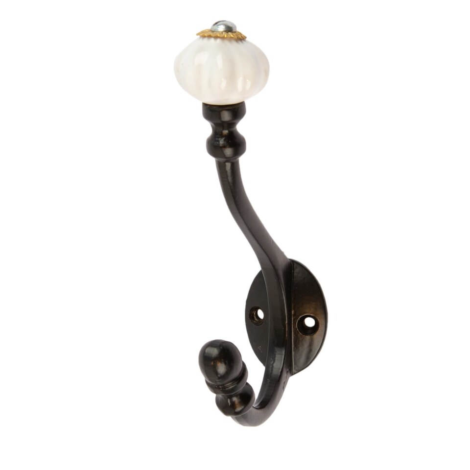 image 1 of Hammer & Tongs Ceramic Flower Hat & Coat Hook - W30mm x H140mm - Black - Wall Mounted Clothes Towel & Robe Hanger