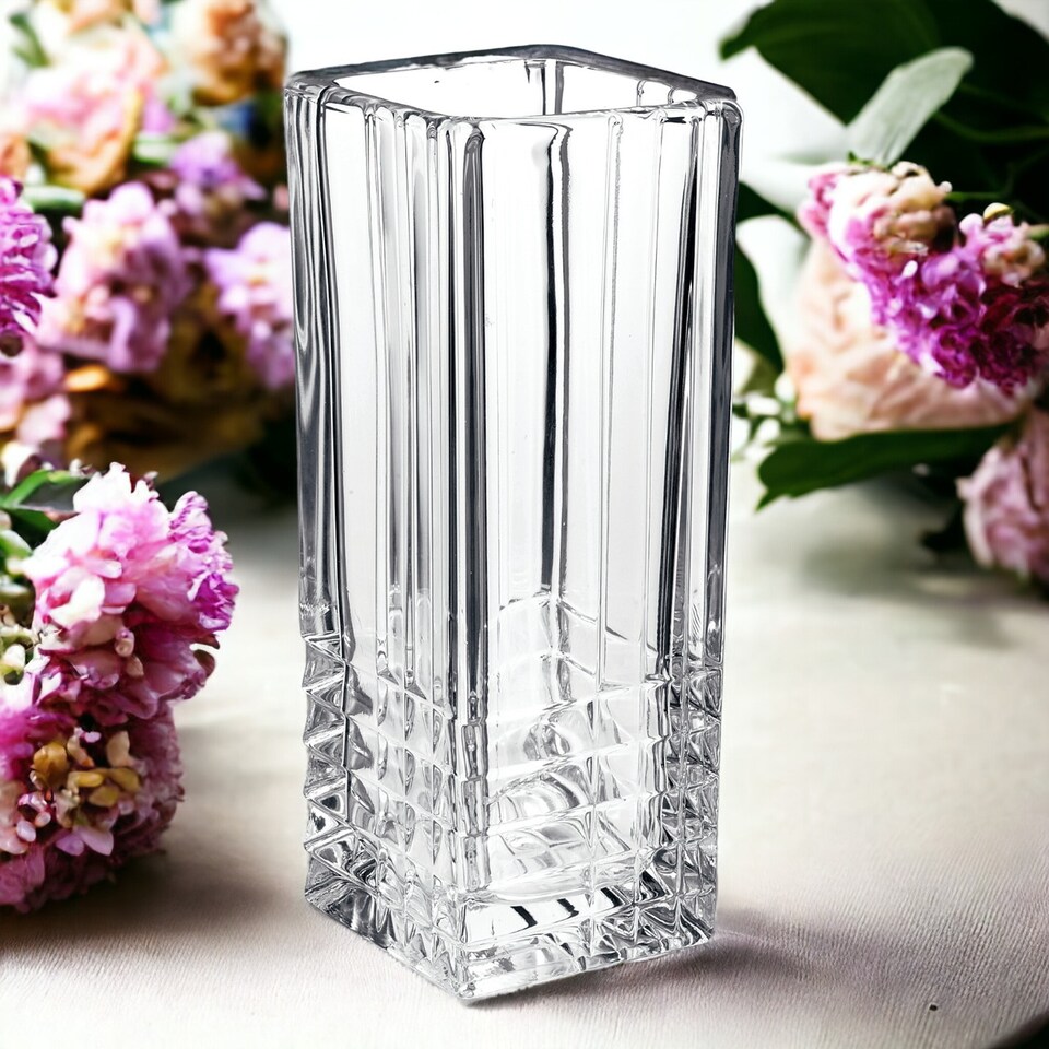 image 1 of Bormioli Rocco Clear Heavy Glass Vase - Square