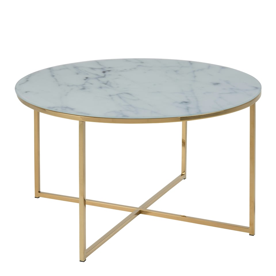 image 1 of Alisma Round Coffee Table with White Marble Effect Glass Top & Gold Legs