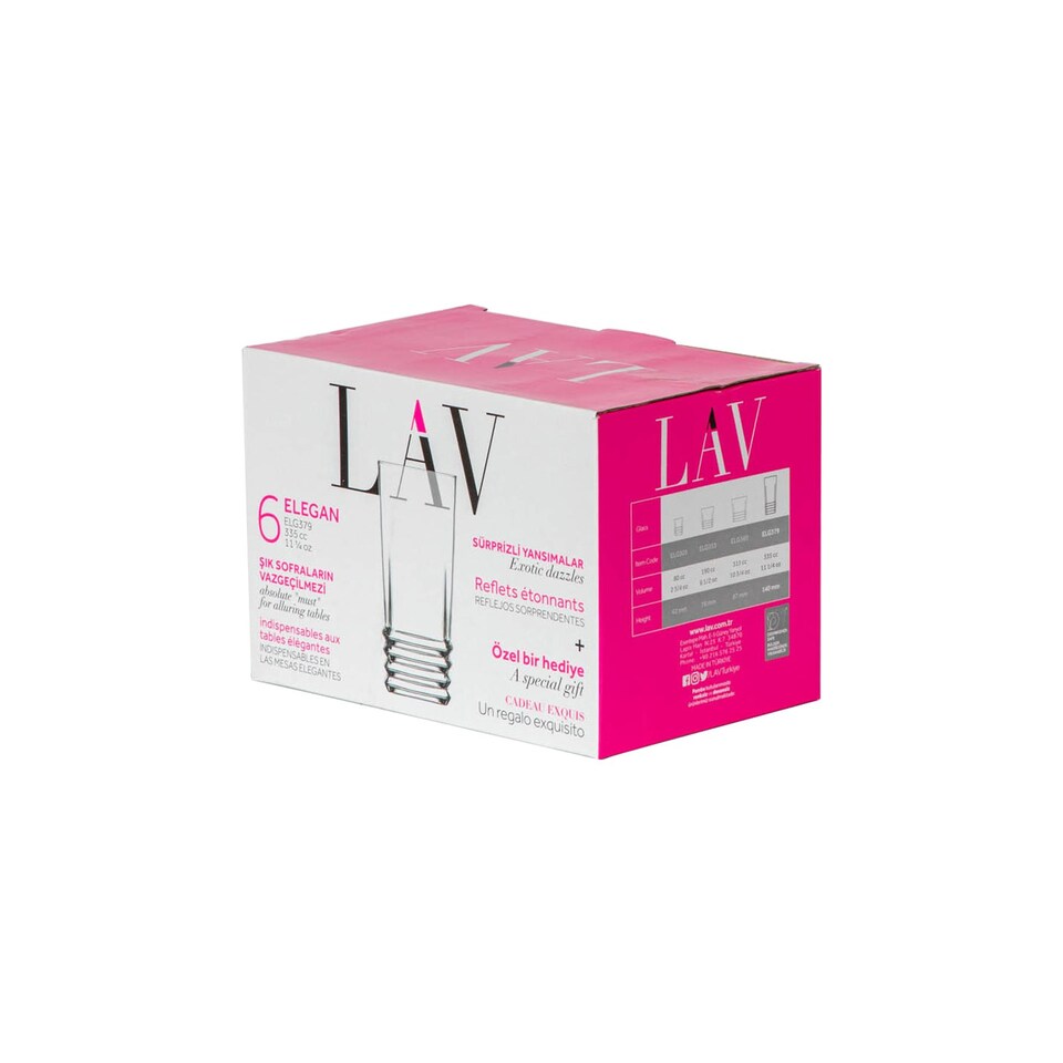 image 1 of LAV Elegan Highball Glasses - 370ml - Clear - Pack of 6 | Clear | Clear