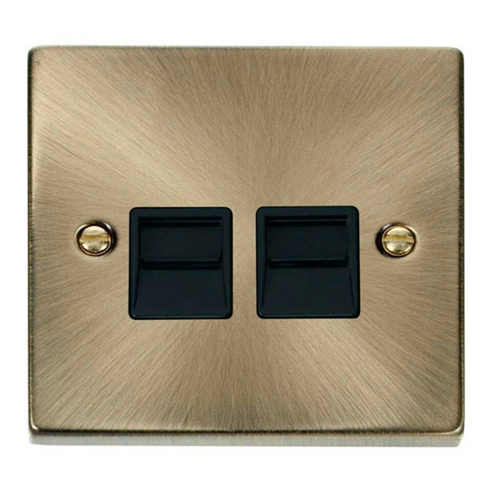 image 1 of SE HOME Antique Brass Master Telephone Twin Socket Brown | Antique Brass
