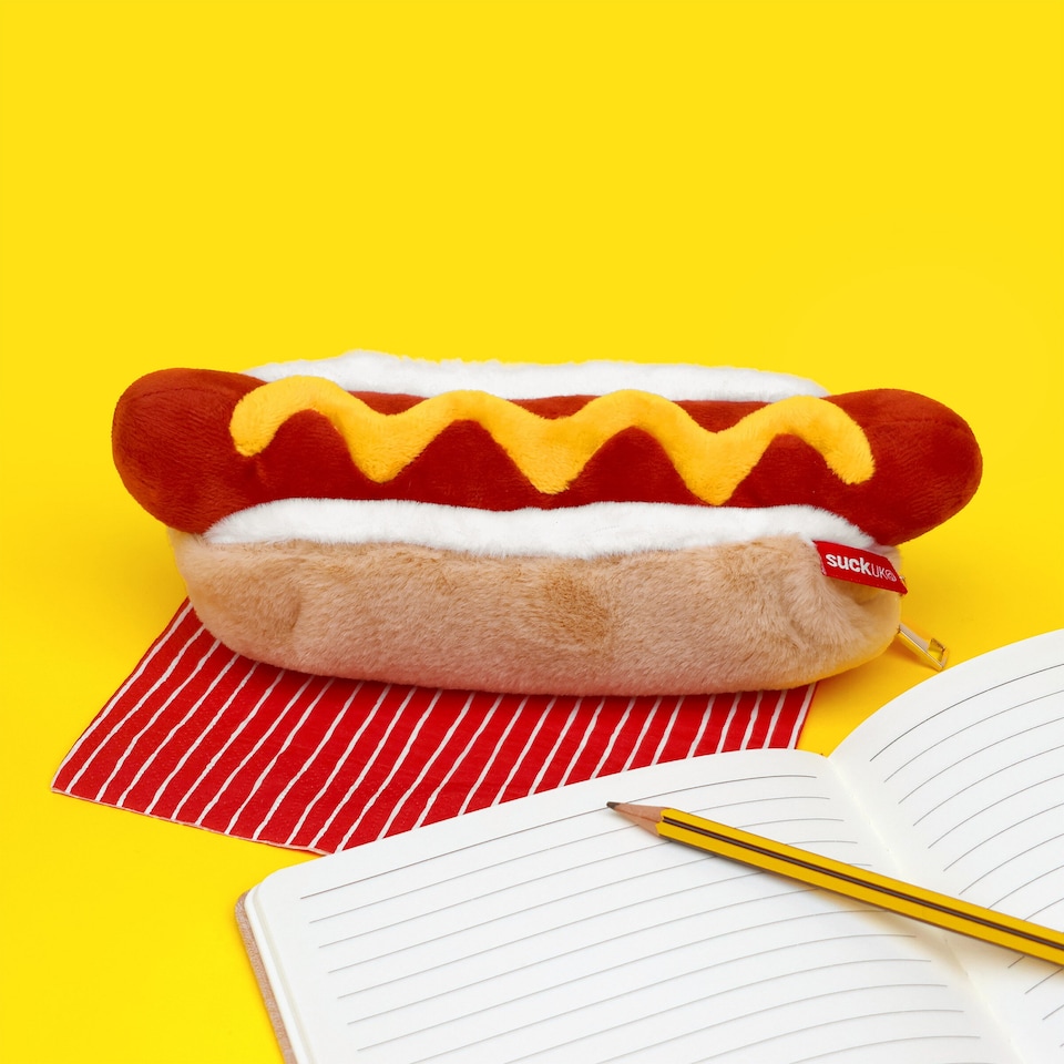 image 1 of Suck UK Plush Hot Dog Case - Fun Zipper Storage Pouch