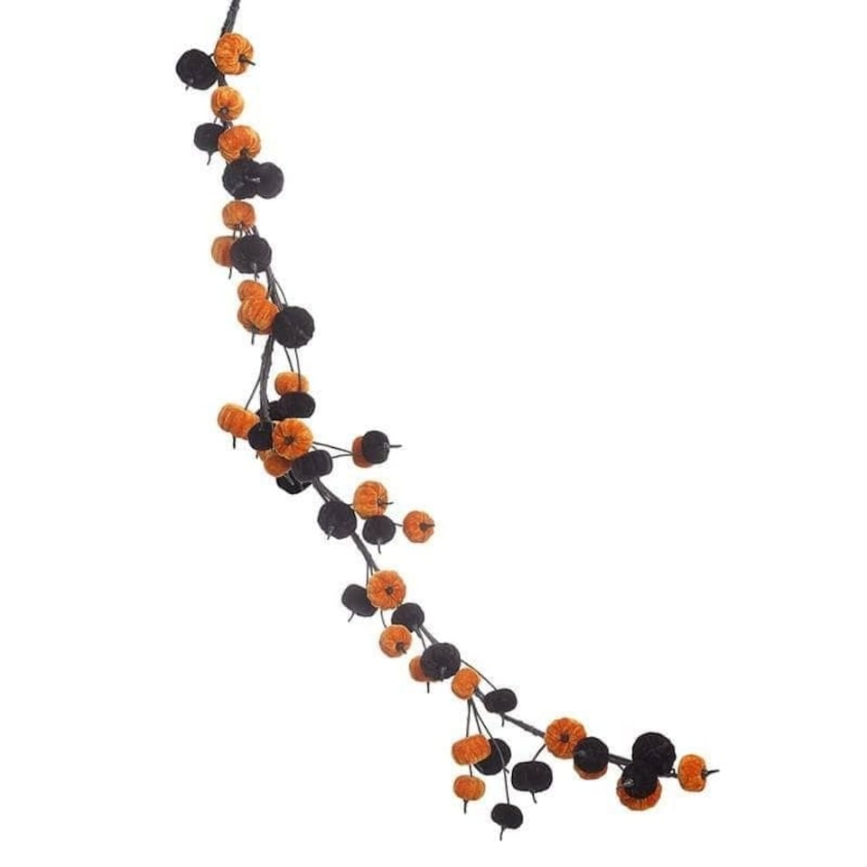 image 1 of Heaven Sends Halloween Orange & Black Velvet Pumpkin Garland 150 cm
