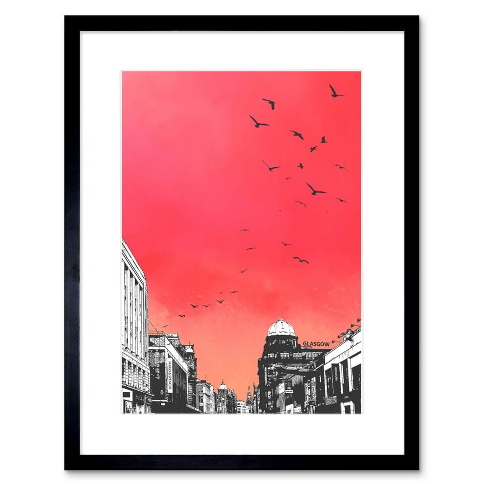 image 1 of Rooftop Birds Glasgow Scotland 9x7" Black Framed Wall Art Print