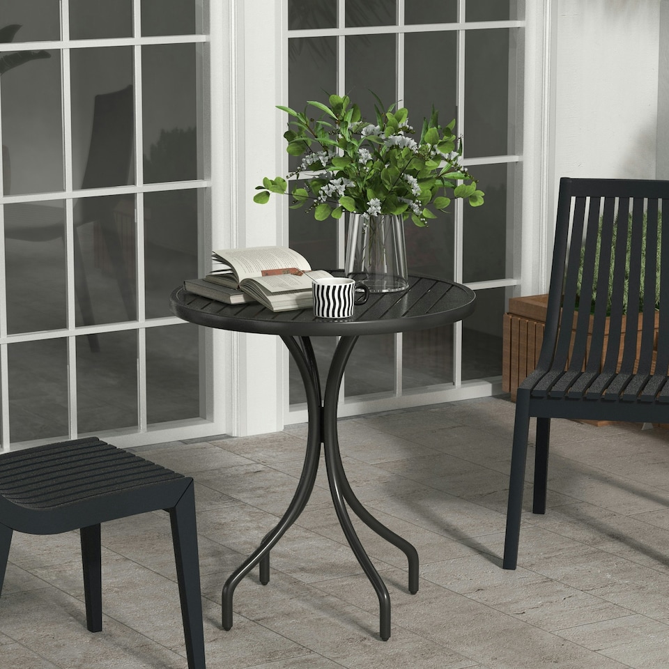 image 1 of Outsunny Round Garden Table Outdoor Side Table with Steel Frame Black