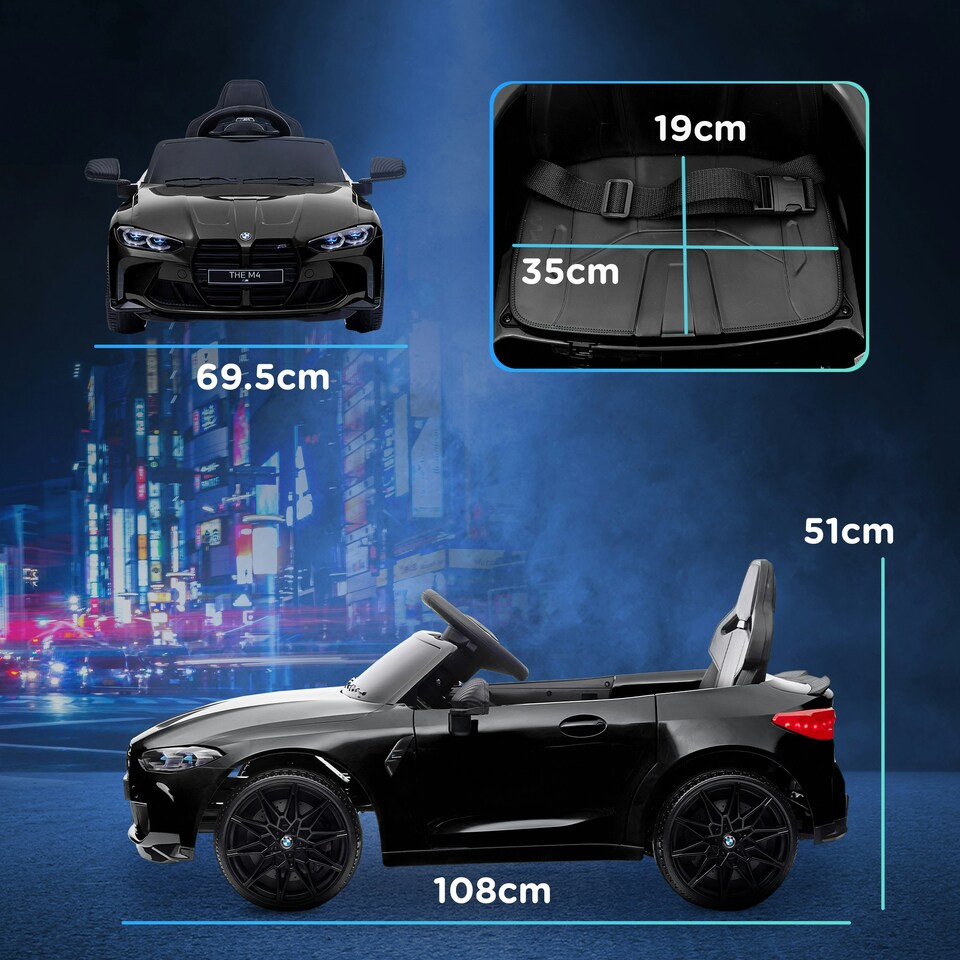 image 1 of AIYAPLAY 12V BMW M4 Licensed Kids Electric Car w/ Remote, Suspension, Black