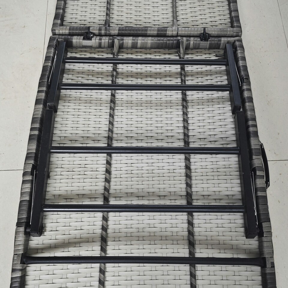 image 1 of Outsunny Folding Rattan Sun Lounger with Cushion and Pillow, Grey