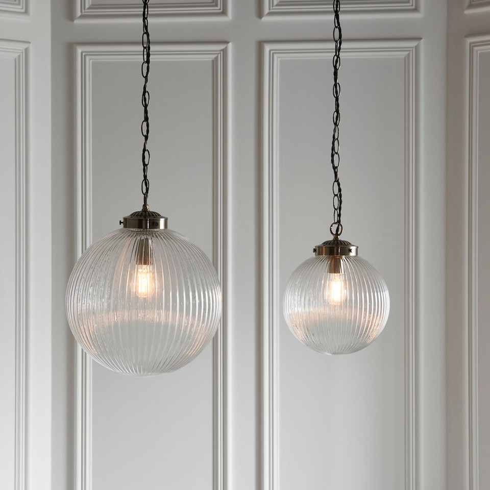 image 1 of Brydon 25cm Globe Ceiling Pendant Antique Brass, Clear Glass, E27