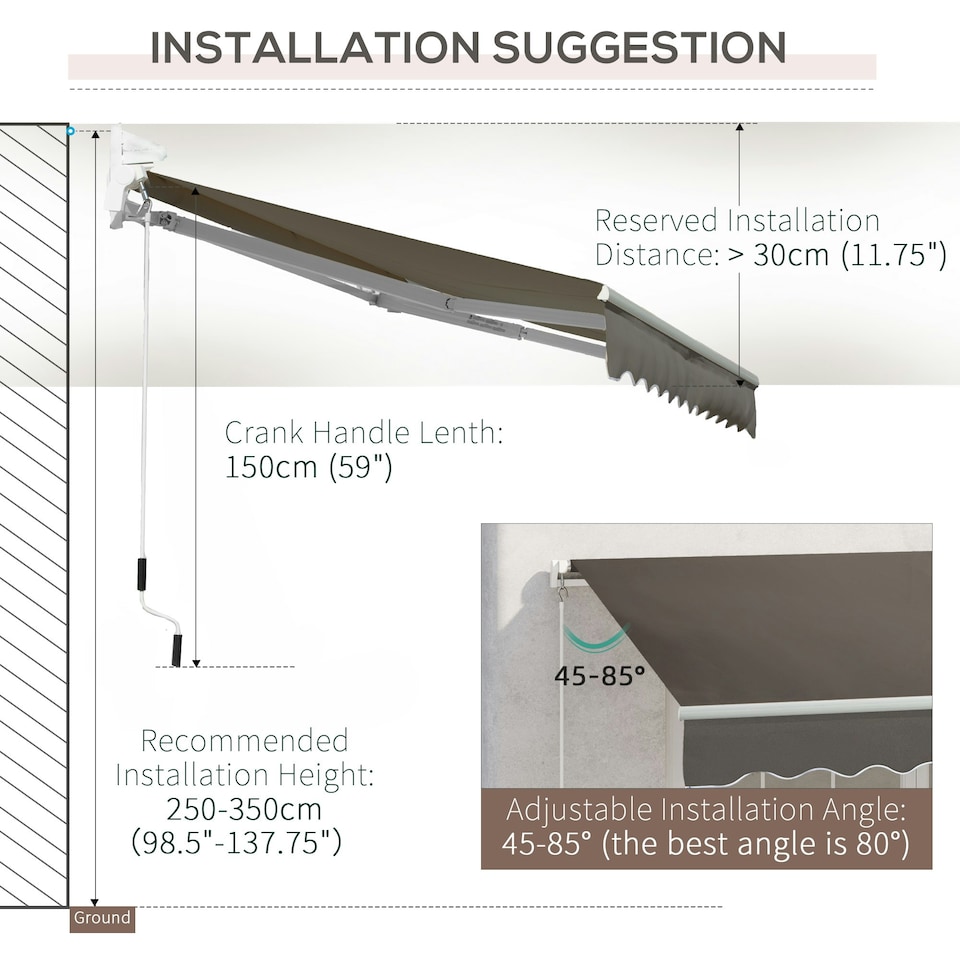 image 1 of Outsunny Manual Retractable Awning Garden Shelter Canopy 3 x 2m Grey