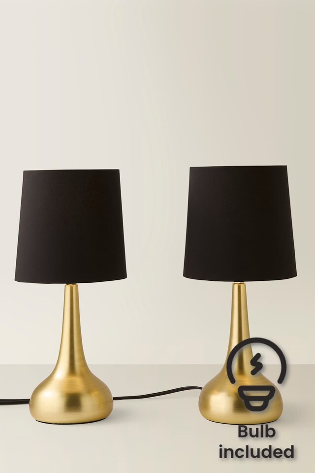image 1 of ValueLights Teardrop Pair Gold Touch Table Lamp Black Shade & Bulb | Black