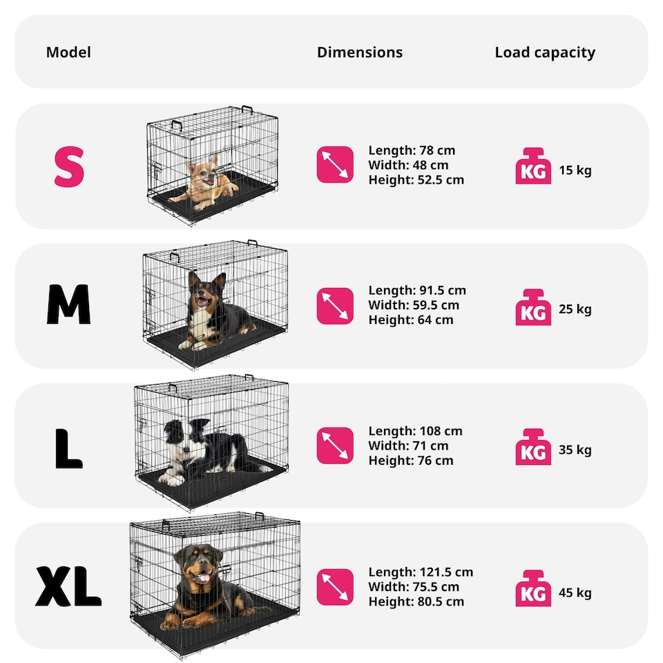 image 1 of Dog Crate Luna - foldable, robust steel mesh, double locked doors - 48x78x52.5cm