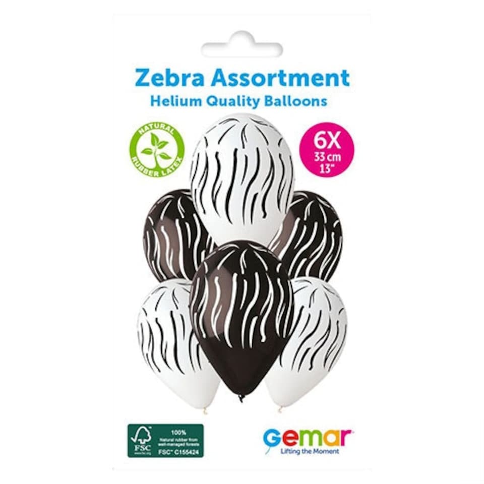 image 1 of Zebra Print Latex Balloons 33cm / 13 in - Pack of 6