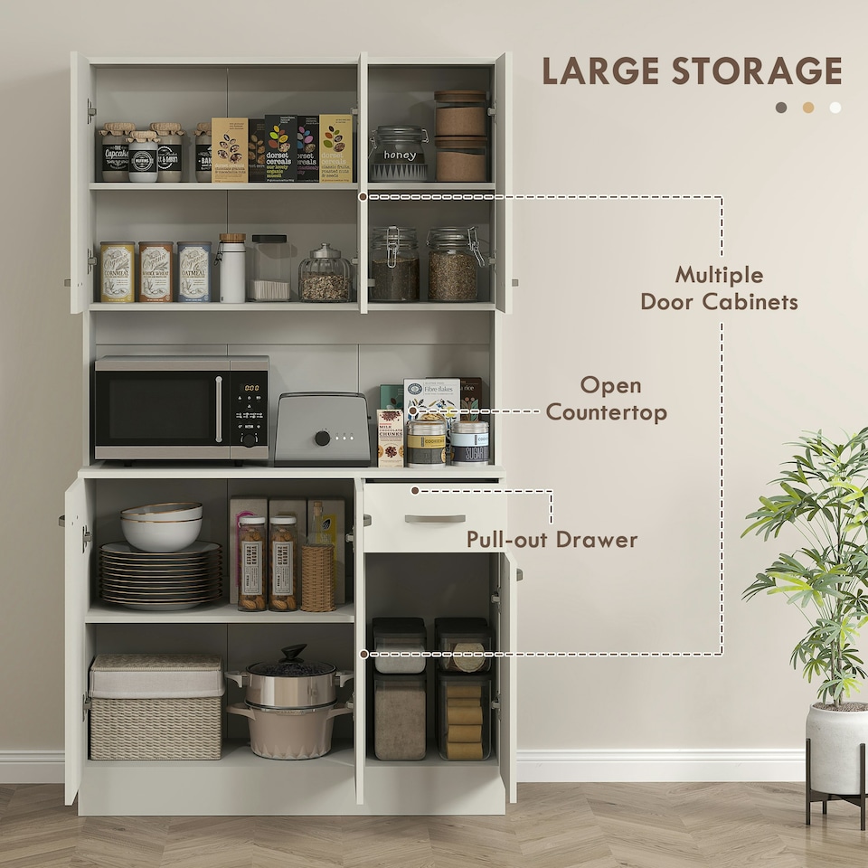 image 1 of HOMCOM Freestanding Kitchen Cupboard, Storage Cabinet with Doors Cream White