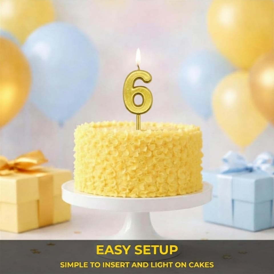 image 1 of Gold 6 Number Candle Birthday Anniversary Party Cake Decorations Topper | Gold