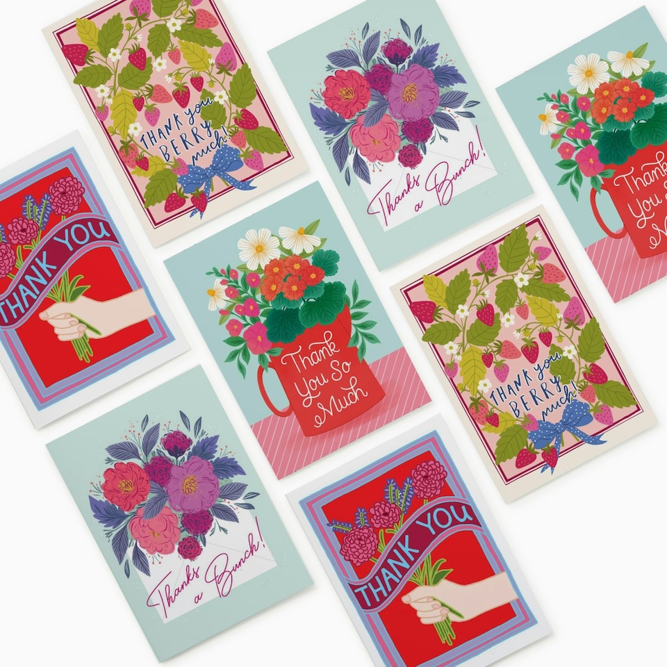 image 1 of Floral Thank You Card Pack - Pack of 8 (4 Designs)