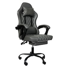 Levede Office Desk Chair PU Gaming Recliner Adjustable Height Swivel | Grey | Grey | One Size