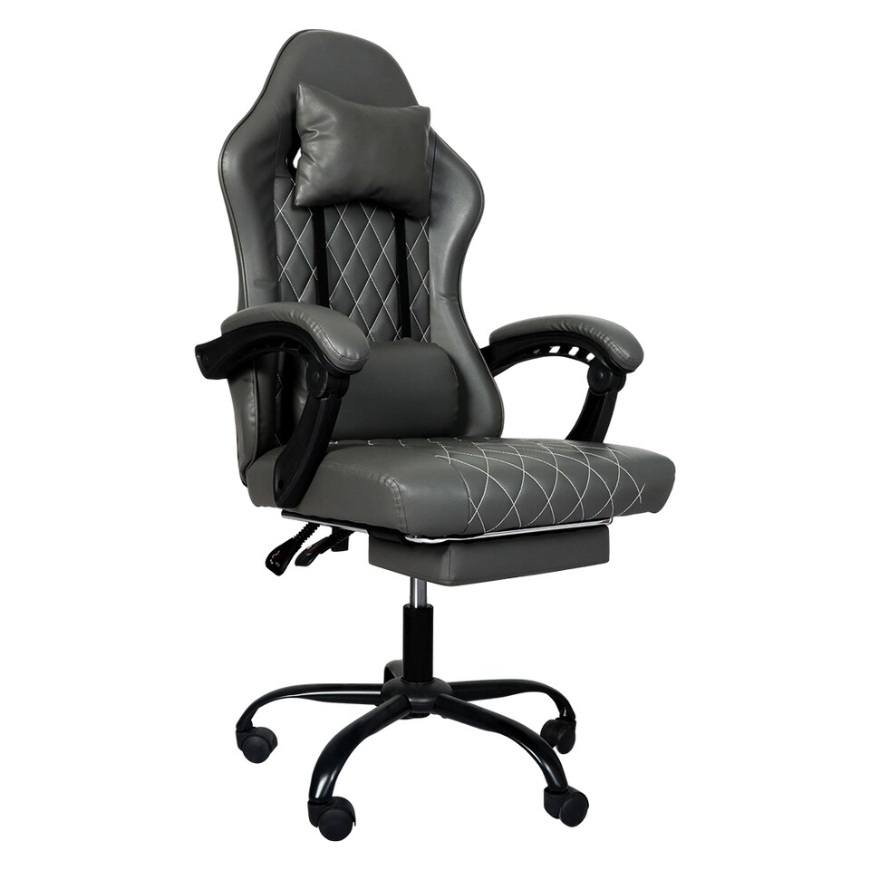 image 1 of Levede Office Desk Chair PU Gaming Recliner Adjustable Height Swivel | Grey | Grey | One Size