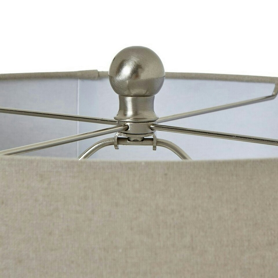 image 1 of Squat Beaded Lamp with Linen Shade - Ceramic - L38 x W38 x H56 cm - White White