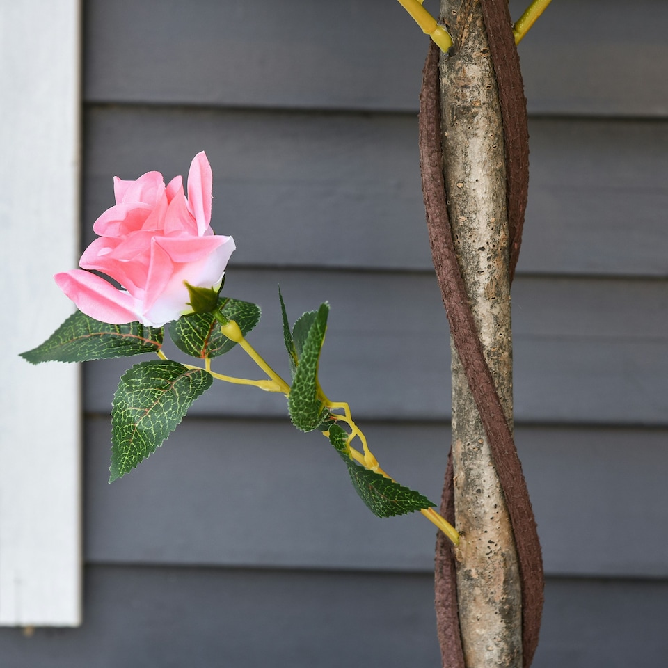 image 1 of Outsunny 90cm Artificial Rose Tree, Fake Decorative Plant, Pink
