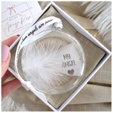In Memory of My Angel Feather Round Bauble Gift Boxed. Memorial Decor