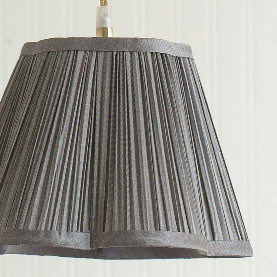 image 1 of ValueLights Loralei Dark Grey Small Pleated Faux Silk Scallop Easy Fit Lamp Shade with Bulb