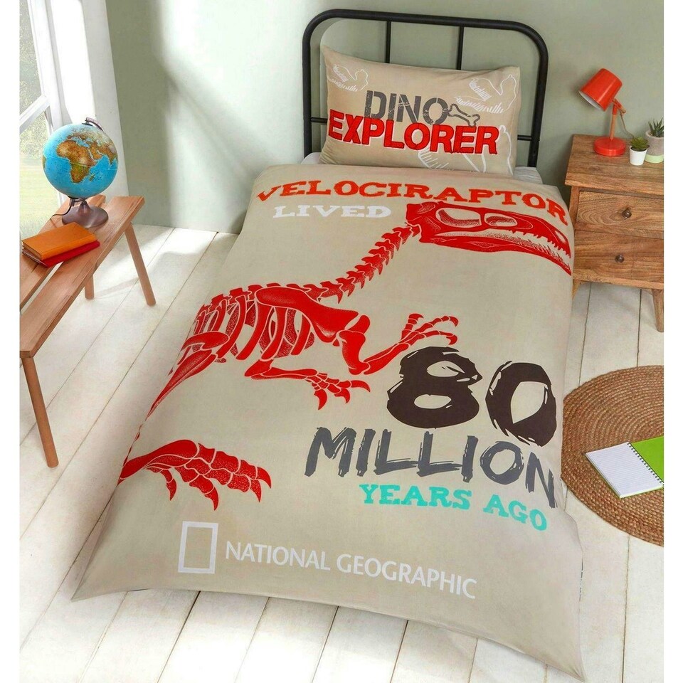 image 1 of National Geographic Dino Explorer Velociraptor Duvet Set - Beige/Red - Single