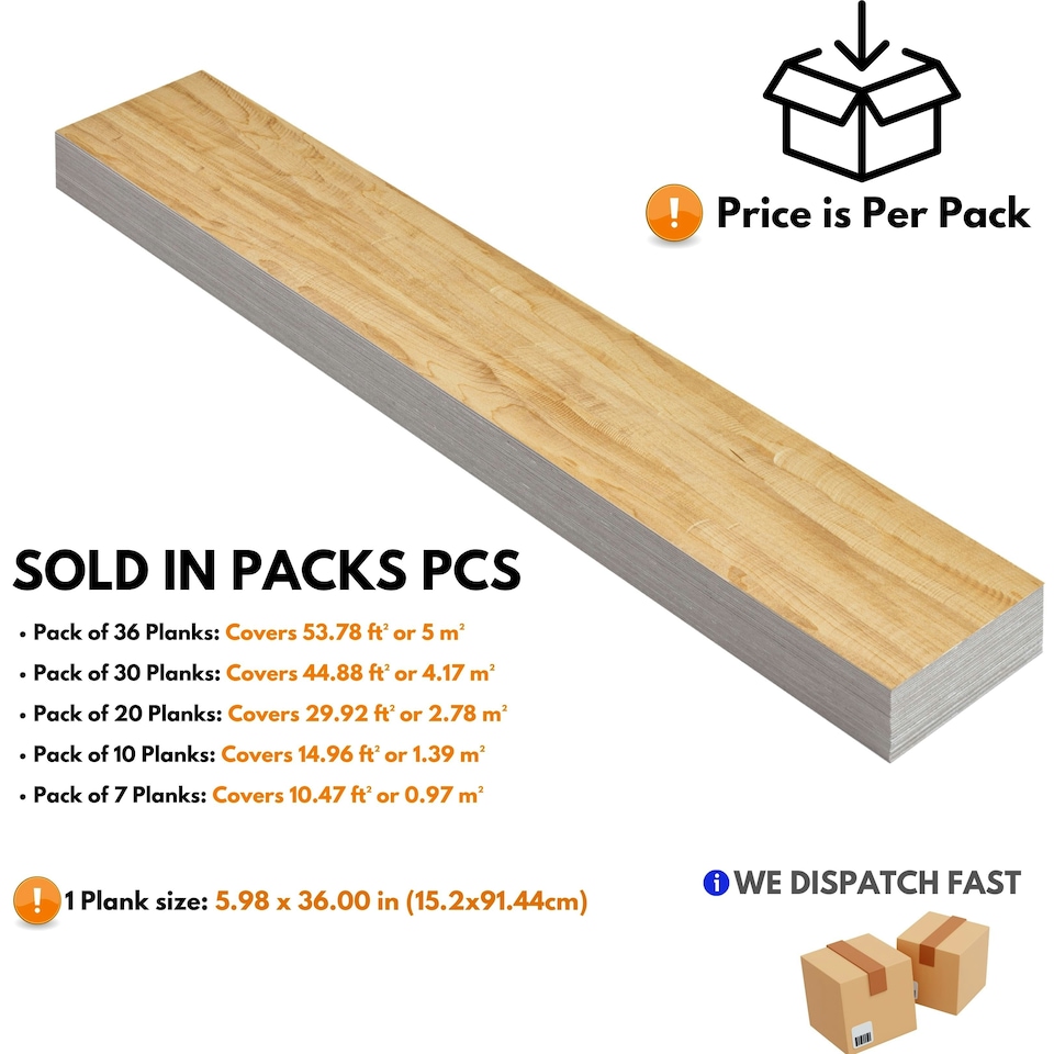 image 1 of NOVECRAFTO Self Adhesive Floor Planks | 36x5.98in (91.4x15.2cm) Each | Peel & Stick Vinyl Flooring | Honey Drift Timber Effect | Waterproof DIY Tiles Brown | 0.97 sqm