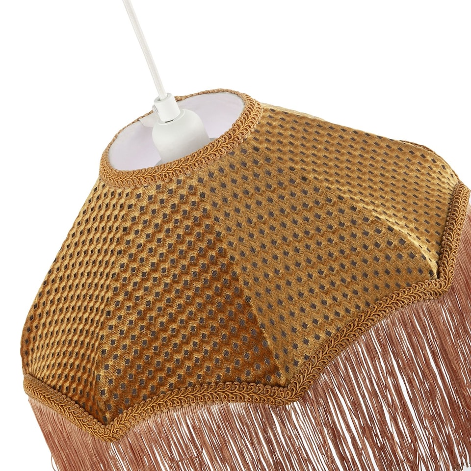 image 1 of Golden Ochre Victorian Scallop Pendant Light Shade with Long Tassels