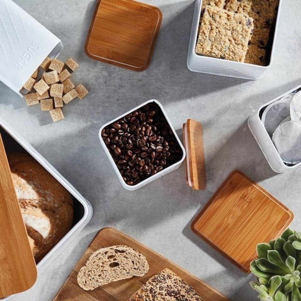 image 1 of Cooks Professional 5 Piece Square Kitchen Storage Cannister Set with Bamboo Lids | White | White | 5