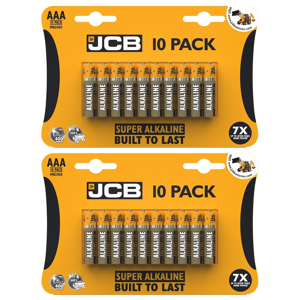 JCB AAA Super Alkaline Batteries - Pack of 10 | Multi | AAA | 20