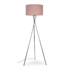 ValueLights Camden Brushed Chrome Tripod Floor Lamp Pink Shade and Bulb