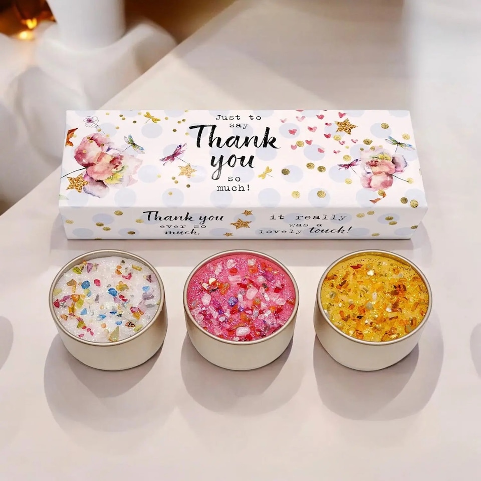 image 1 of Thank You Candles Gift Set Trio Scented Home Fragrance Including Classic Cotton Whispering Bamboo and Gold Dust 3 Pack