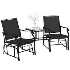 Outsunny Double Glider Companion Rocking Chairs Loveseat Garden Table Beige