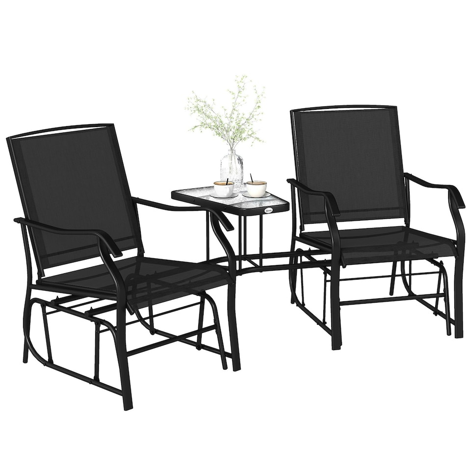 image 1 of Outsunny Double Glider Companion Rocking Chairs Loveseat Garden Table Beige
