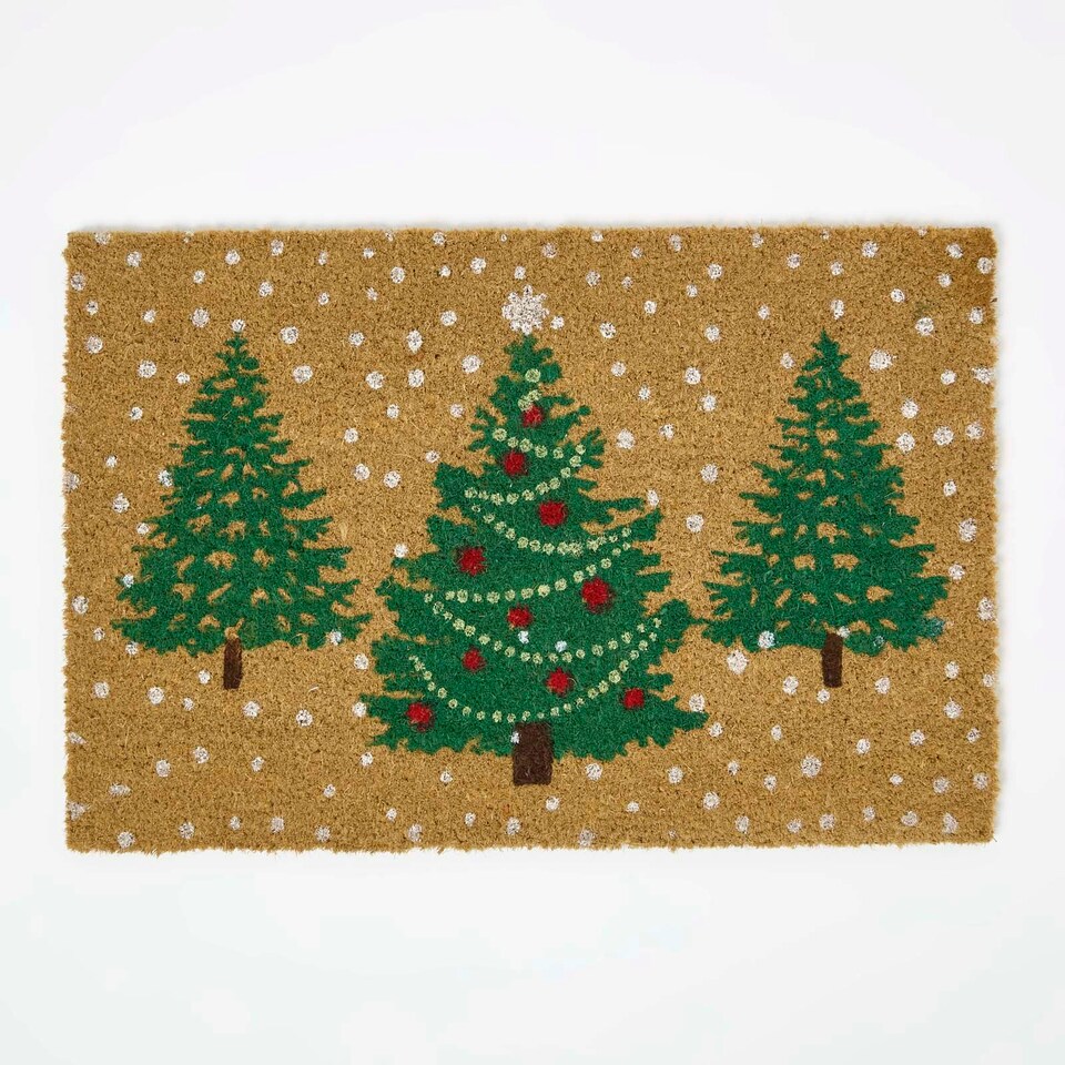 image 1 of Homescapes Coir Doormat Christmas Trees, 60 x 40 cm