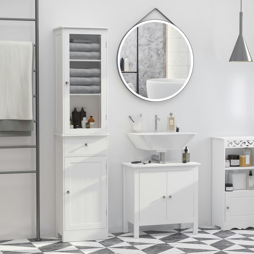 image 1 of kleankin Storage Cabinet Organizer Tower with Multiple Shelves & Drawer, White