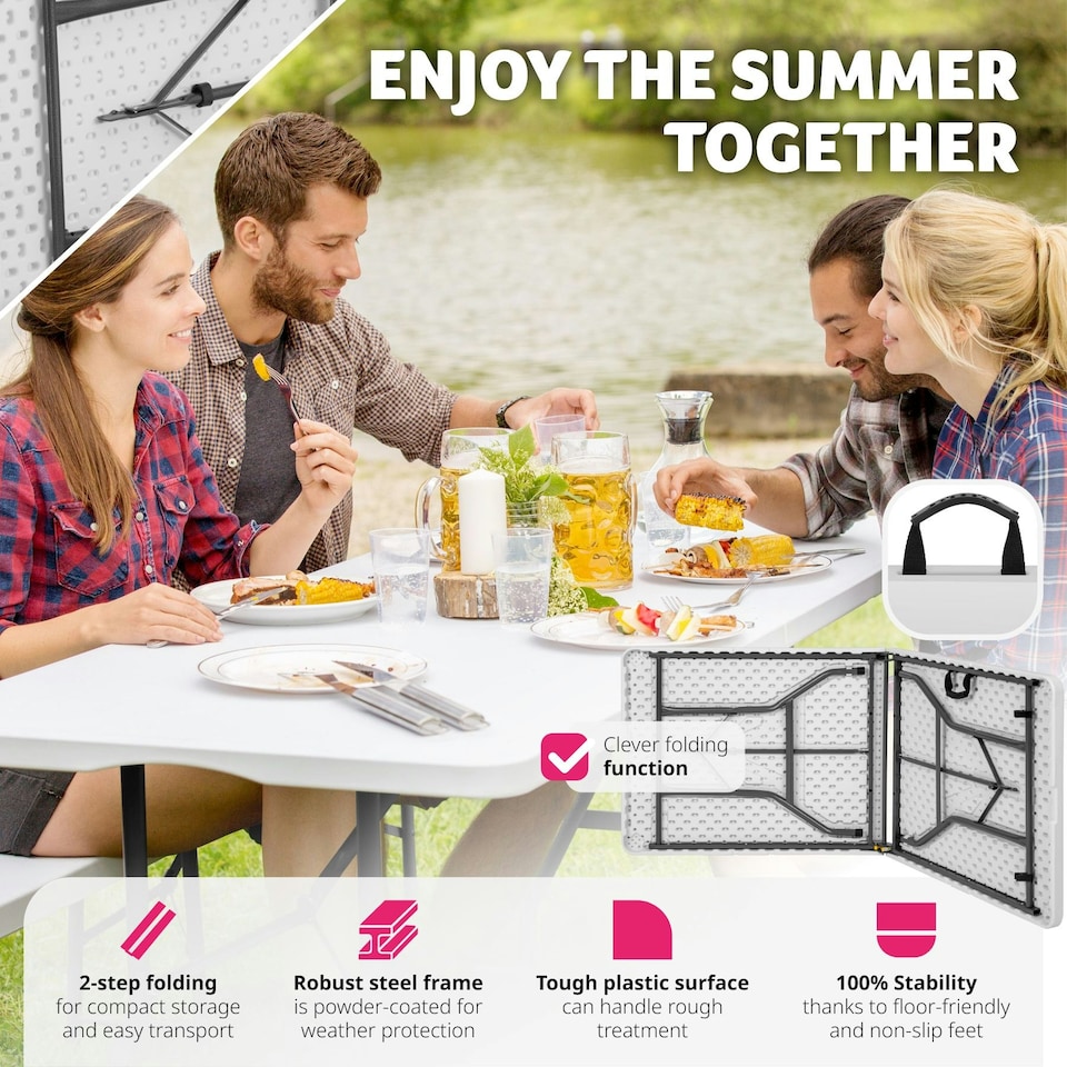image 1 of Camping Table - foldable with carry handle White