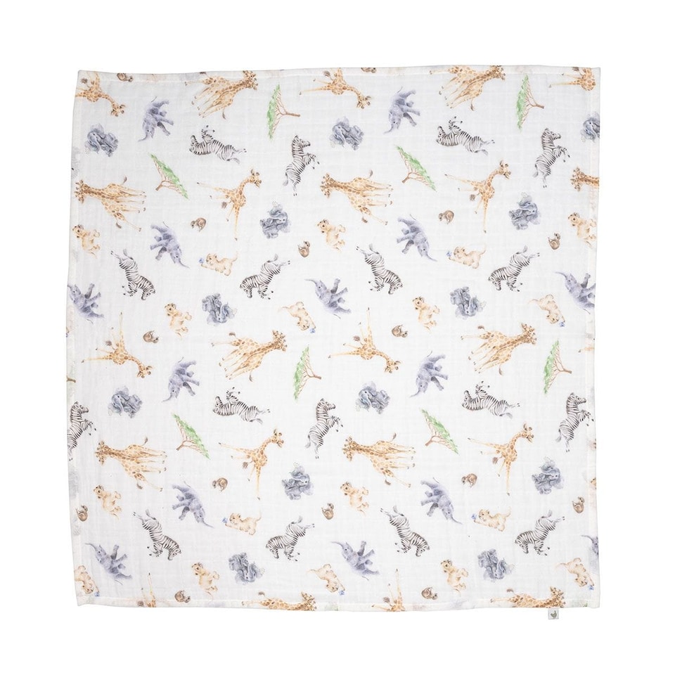 image 1 of Wrendale Designs Little Wren Set of 2 Safari Design Baby Muslin Squares