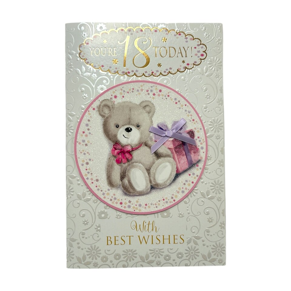 image 1 of Age 18 Female Cute Teddy with Gift Design Birthday Card