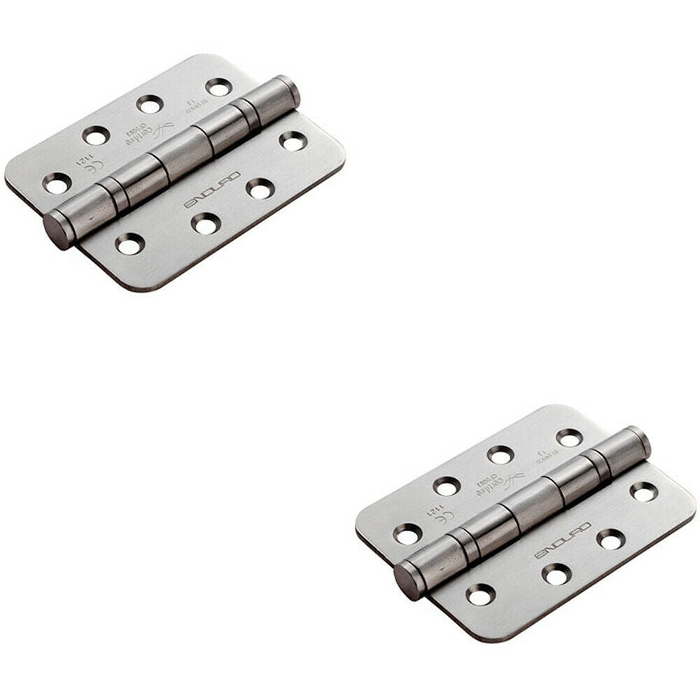 Loops 2x PAIR 102 x 76 x 3mm 13 Ball Bearing Hinge Satin Stainless Steel Rounded Edge in Metallics