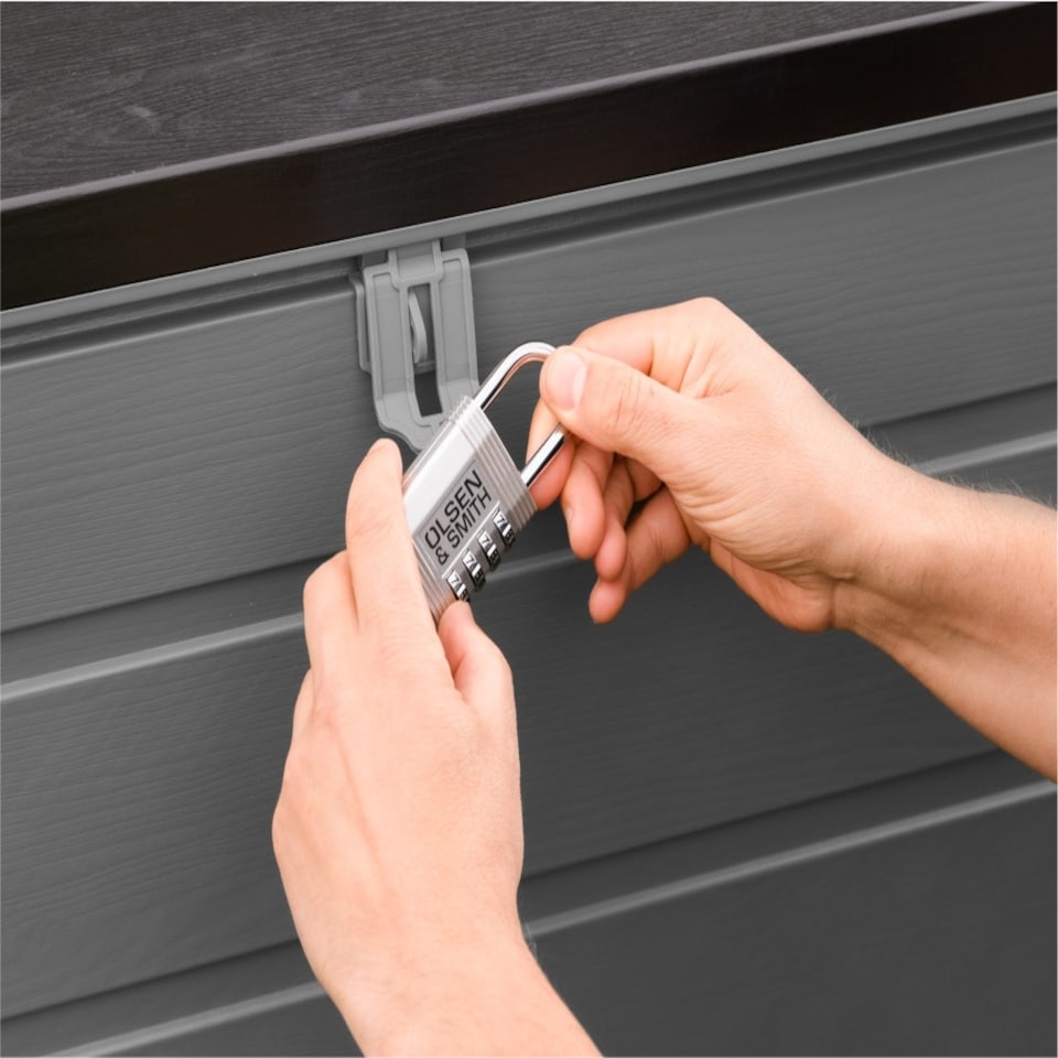 image 1 of Olsen & Smith 830L Extra Large Garden Storage Box - Weather Resistant Heavy Duty Wood Effect with Padlock Massive Capacity Storage Chest for Tools Toys & More Grey | Grey