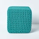 image 1 of Homescapes Teal Green Cube Cotton Knitted Pouffe Footstool