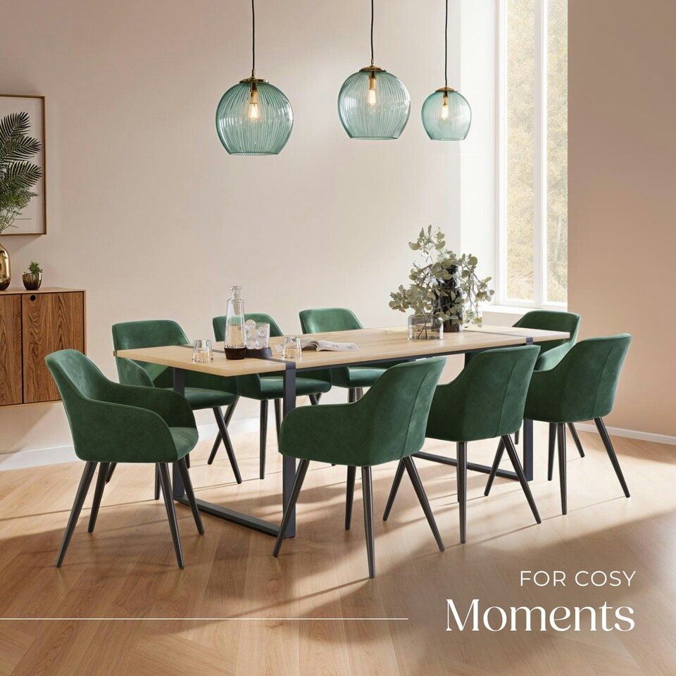image 1 of Dining Chair Marilyn - with armrests, padded, velvet look, black steel legs - Set of 8 Green | Dark Green/Black