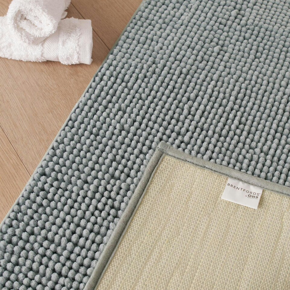 image 1 of OHS Soft Microfibre Non-Slip Absorbent Noodle Bobble Chenille Bath Mat, 75x45cm - Silver